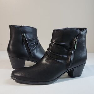 Munro Black Ankle Boots with Buckle Detailing and Stacked Heel